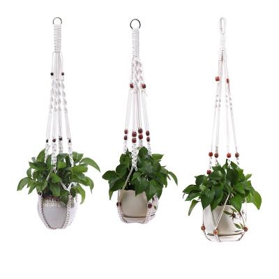 China Boho Macrame Plant Hangers with Beads Set of 3 Hanging Rope Indoor Outdoor Plant Cotton Basket Flowerpot Wall Mounted Holders for sale