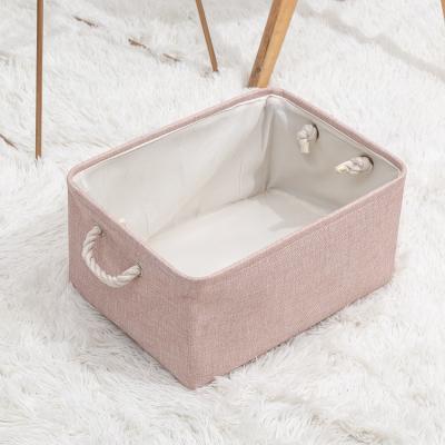 China 2021 New Home Decorative Sustainable Storage Organizing Baskets With Rope Handles Canvas Clothes Organizer Baby Gifts Toys Storage Boxes for sale