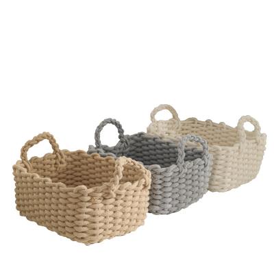 China Eclectic Household Cotton Rope Storage Baskets Handmade Woven Organizer for Keys Towels Toys DVD Laundry Clothing Decorative Baskets for sale