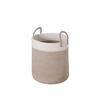 China Fashion Eclectic Round Foldable 100% Cotton Woven Storage Baskets With Double Rope Handles For Clothes Toys Nursery Durable Storage Bins for sale