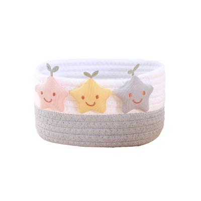 China Eclectic Decorative Woven Cotton Rope Storage Baskets with Lovely Stars Baskets Desktop Cosmetic Bins for Bathroom Bedroom Organizer for sale