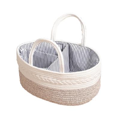 China Eclectic Handmade Woven Folding Cotton Rope Picnic Baskets with Outside Divider, High Quality Bedroom Underwear Storage Baskets for sale