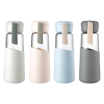 China Sustainable Wholesale Reusable Borosilicate Glass Durable Clear Water Bottles 400ml Voss Glass Water Bottle for sale