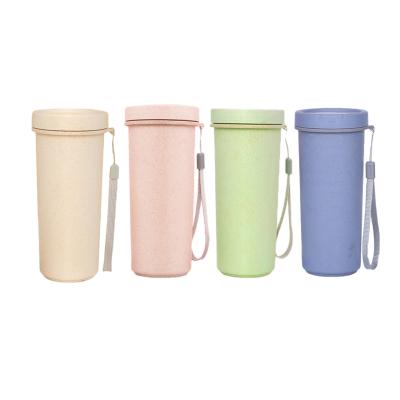 China Wholesale Sustainable Eco Friendly Wheat Straw PP Plastic Cups With Lids Biodegradable Coffee Milk Sports Plastic Cup for sale