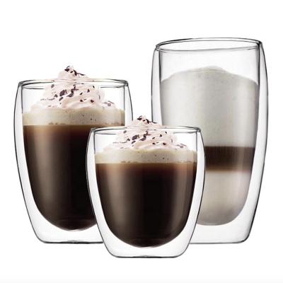 China Sustainable Clear Glass Double Wall Espresso Glass Mug Borosilicate Glass Mug for sale