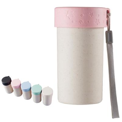 China Sustainable Wholesale Wheat Straw Reusable Coffee Milk Cup With Lids BPA FREE Biodegradable Mug for sale