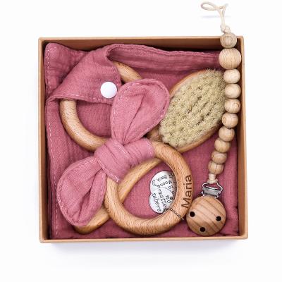 Κίνα Non-Toxic Organic Natural Organic Natural Teeth Ring Rattle Rattle Rabbit Ring Beech Wooden Towel Baby Bath Towel Cotton Baby Gift Sets προς πώληση