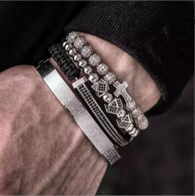 China Hot Selling Cute Men's Cute Retro Zirconium Ball Letter Titanium Steel Bracelet Micro Inlaid Adjustable Rope Leather Jewelry for sale