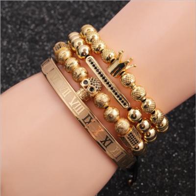 China European Crown Skull Bracelet Set Bracelet No Fade Jewelry Punk Hips Hops 3Pcs/Set 18K Gold Mens Cute Solid Royal Stainless Steel for sale