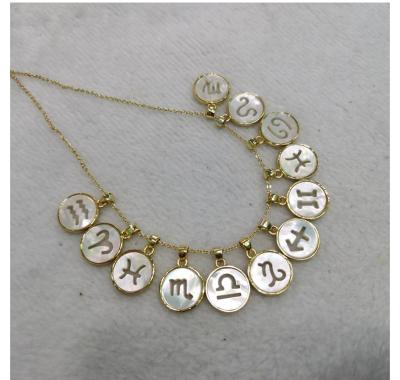 China S925 Women's CLASSIC Simple Zodiac Fashion Initial Necklace 12 Around Natural Shell Pendant Necklace for sale