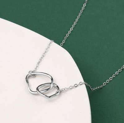 China CLASSIC Double Circle Irregular Shape Silver Girls Clavicle Small Chain Necklace S925 Jewelry for sale