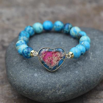 China Cute 5 Colors Love Charm Bracelet 10mm Beads Yoga Bracelet Female Heart Shaped Elastic Jewelry Bohemian Style for sale