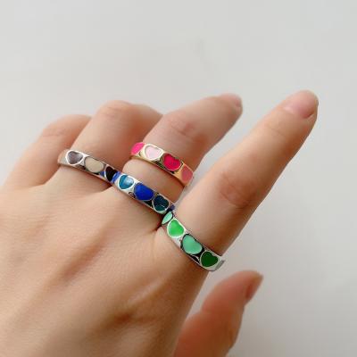 China Cute Hiphop Fashion Enamel Solid Color Heart Rings For Women Finger Colorful Ring Love Gold Jewelry For Women for sale