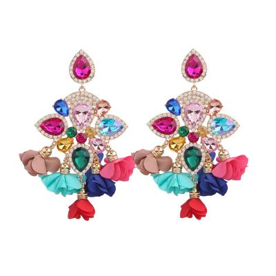 China Women's Summer RETRO Earrings Overdone Diamond Floral Boho Fringe Earrings Colorful for sale