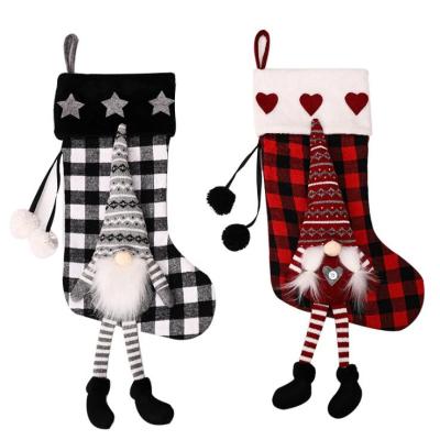 China Glitter Christmas Tree Socks Festival Apple Gift Fine Hanging Canvas Candy Bags Cartoon Snowflake Christmas Party Fireplace Decor for sale