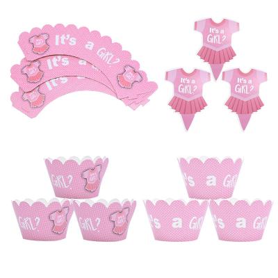 China Decorations Baby Shower Party Supplies Boy Or Girl Cake Toppers Cake Cup Wraps For Baby Gender Reveal Party Cake Decorations for sale