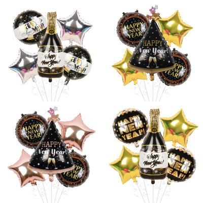 China Happy New Year Balloon 5pcs Happy New Year 2022 Foil Balloons Set Party Balloons New Year's Eve Party Supplies for sale