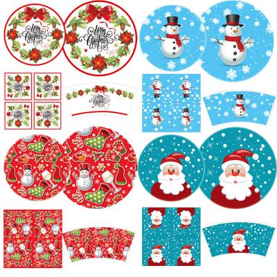 China Christmas 68pcs Disposable Tableware Set Paper Plate Set Cup Napkin Dinner Dishes Bombs Party Tableware for sale