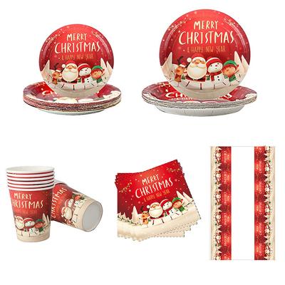 China Christmas Party Supplies Santa Elf Merry Christmas Disposable Tableware Set Paper Plate Banner Party Tableware Set Christmas Decor Party Supplies for sale