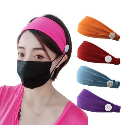 China Wholesale Various White Solid Colors Hair Hanging Mask Wraps Elastic Turban Headband With Buttons for sale