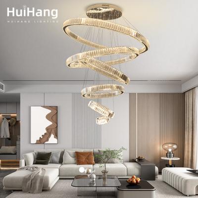 China HUIHANG Style Modern Custom Bedroom Modern Stainless Steel Indoor Round Crystal Led Pendant Lights for sale