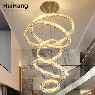 China HUIHANG Manufacturer Custom Large Indoor Lighting Fixtures Modern Hotel Villa Pendant Lights Round Modern Led Crystal Chandeliers for sale