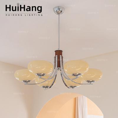 China HUIHANG Modern European Copper Color Iron Glass Shade Chandelier Indoor Multihead Hanging Restaurant Led Pendant Light for sale