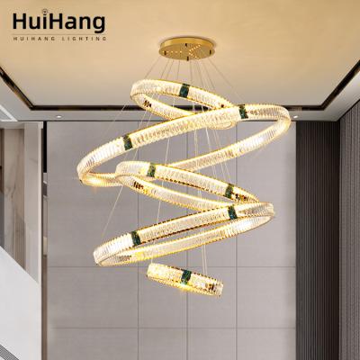 China Stainless Steel Crystal Chandelier Led Pendant Light from HUIHANG large modern popular elegant luxury villa double staircase for sale