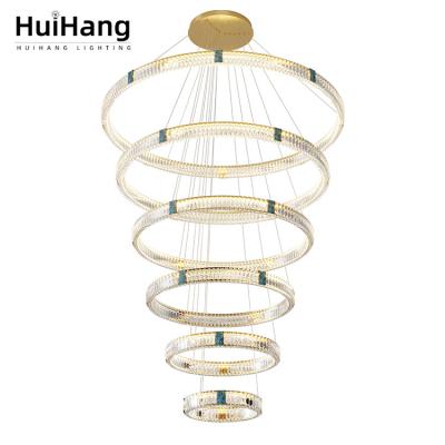 China New HUIHANG Modern Design Interior Decoration Lighting Hotel Villa Mall Luxury Custom Staircase Crystal Led Pendant Lights for sale