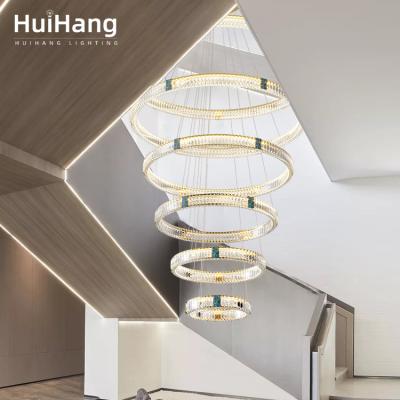 China HUIHANG Modern Contemporary Luxury Home Hotel Staircase Round Ceiling Led Crystal Modern Pendant Light for sale