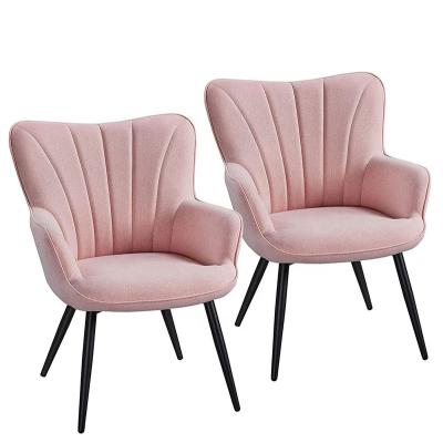 China Modern Pink Fabric Dining Chair Armrest Cheap Hotel Reception Chairs Leisure Sofa Side Chair Kitchen Dining Room Furniture for sale