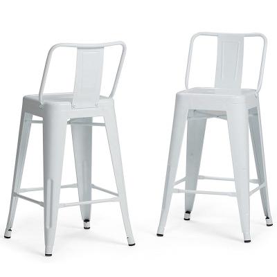 China Adjustable (Height) Set Of Counter Height 2 Square White Metal Bar Stool Chair Dining Chair With Mid Back for sale