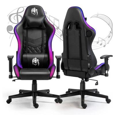 China Ergonomic Convertible Computer Office Chair RGB LED Lights Gaming Chair Music Video Office Computer Chair with Blue Tooth Speakers for Adults for sale