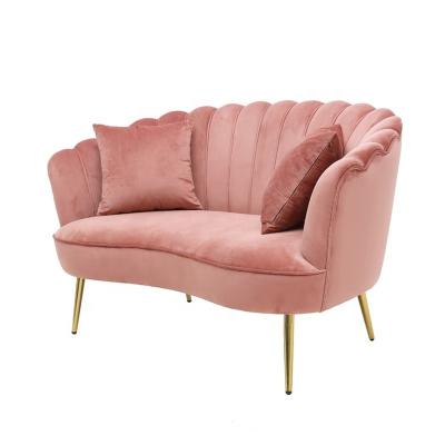 China Other European market Sofa couch Pink Velvet Fabric Sofa with two pillows Metal legs sofa suitable for living room or lounge for sale