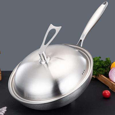 China Sustainable Kitchen Cookware Double Sided Handles Deep Cooking Fry Pan Set 304 Stainless Steel Frying Pan With Lid for sale