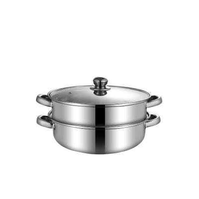 China Sustainable High Quality Stainless Steel Induction Steamer Pot, 2 Layers Double Handle Food Cooking Pots With Lid 28cm for sale