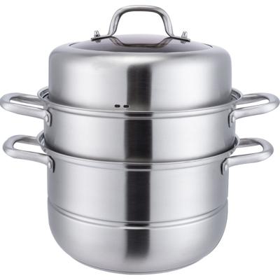 China Sustainable Eco Friendly Customized Stainless Steel Three Layers Food Cooking Dish Steamer Pot With Glass Lid for sale