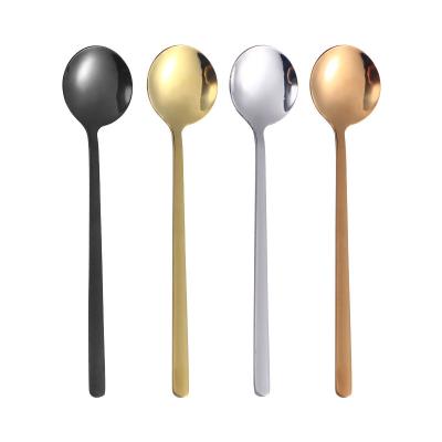 China Viable Long Handle Korean Style Ice Cream Scoop Dessert Stirring Golden Stainless Steel Coffee Tea Cup Shaping Spoon for sale