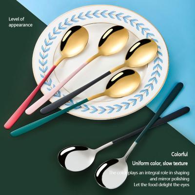 China Various Colors High Quality 304 Stainless Steel Pocket Viable Round Shape Large Dessert Dinner Meal Scoop for sale