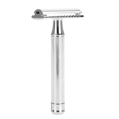 China Luxury Heavy Duty Stainless Shaving Razor Single Blade Stainless Silver Brass Safety Shaving Razor For Men for sale