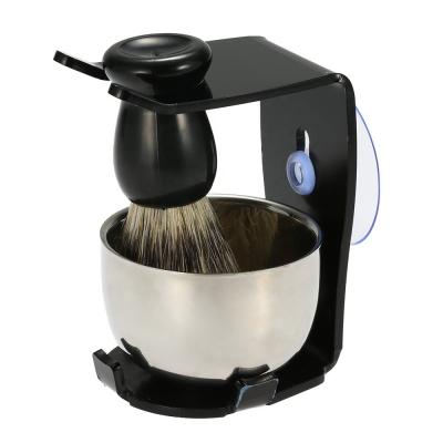 China Shaving Brush Stability Suction Cup Fixed Stainless Steel Sleek Cup and Holder Bristle Shaving Brush Set for sale