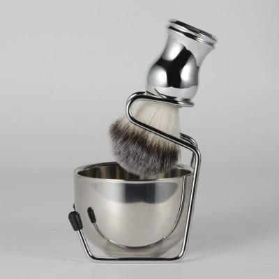 China Silver Shaving Brush Stainless Steel Bowl Holder Shaving Holder Brush Wet Shave Kit for Men for sale