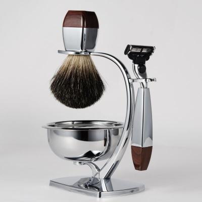 China Premium Manual Shaving Brush 4in1 Safety Razor Badger Hair Shaving Brush Deluxe Manual Shaving Kit For Men for sale