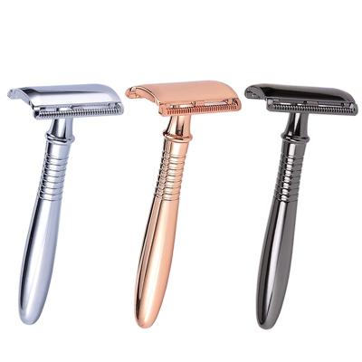 China High Quality Silver Rose Gold Black Color Long Handle Single Blade Safety Razor For Shaving for sale