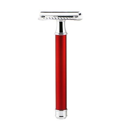 China Beautiful Red Brass Handle Face Razor Single Blade Double Edge Shaving Safety Razor For Women for sale