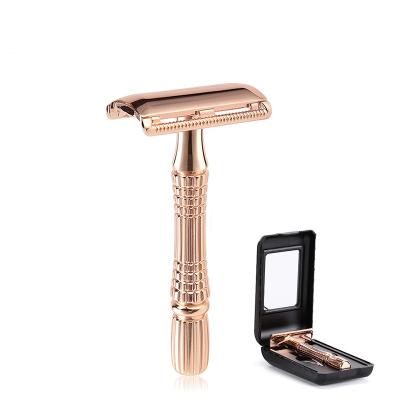 China Baili Rose Gold Short Handle Double Blade Single Edge Shaving Safety Razor With Travel Case for sale