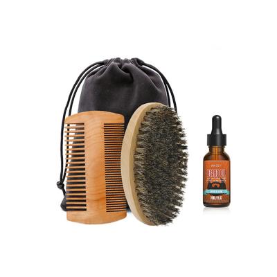 China Hot Sale Private Label Beard Comb Wood Growth Brush Oil Soft Beard Grooming Kit for sale