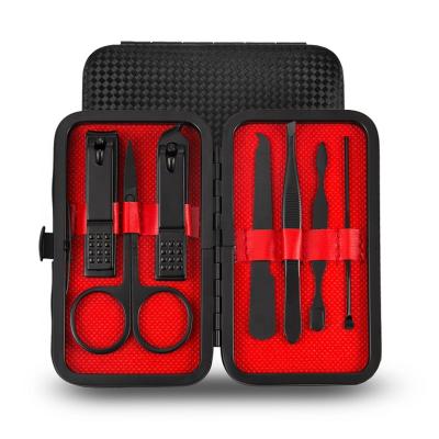 China Daily Nail Care Tools Blacken 7 Pcs Stainless Steel Nail Scissors Grooming Nail Clippers Pedicure Set Kit With Travel Leather Case for sale