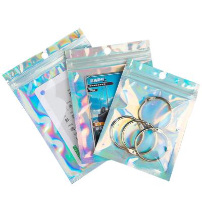 China Wholesale Recyclable Flat One Side Lay Transparent Holographic Laser Packaging Bags Reseal Holographic Zipper Food Storage Mylar Bags for sale