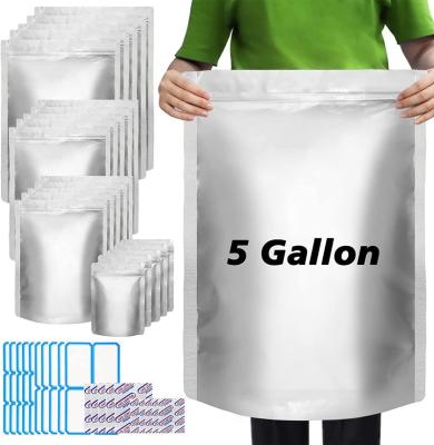 China Large Barrier Size 1Gallon Stand Up Zipper Resealable Pure Aluminum Smell Make 5 Gallon Mylar Bag For Food Storage With Oxygen Resistant Dampers for sale